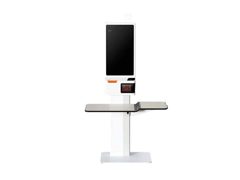 Sunmi K2 24 Zoll Self-Ordering-Kiosksystem als Retail-Standgerät mit Touchdisplay, Drucker, Scanner und Seitentischen