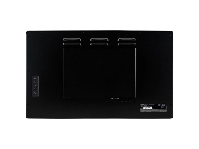 Rear view of the black Iiyama TF2738MSC-B2 27-inch open frame Full HD touch monitor for kiosks, POS and digital signage