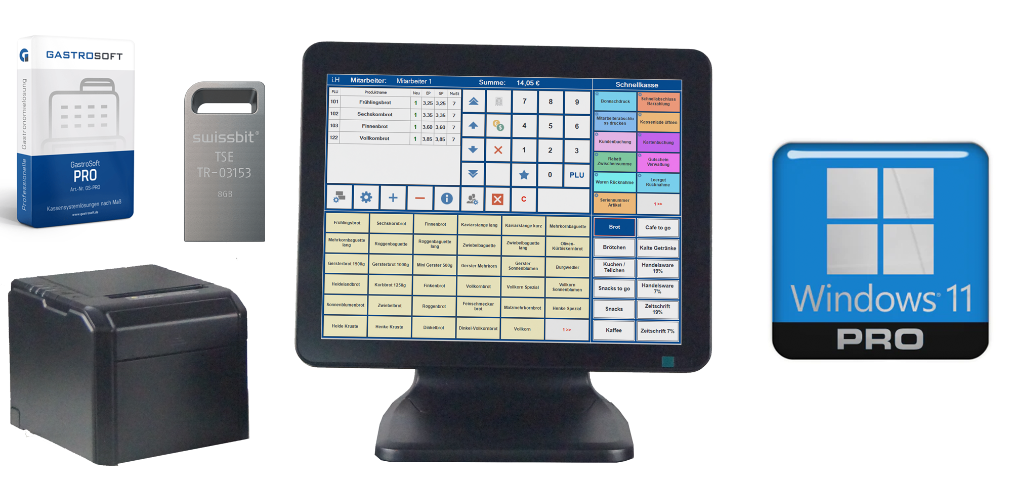 Gastro Kassensystem 15 Zoll Touch MegaSet + Kassensoftware GastroSoft + TSE-VIP-Paket