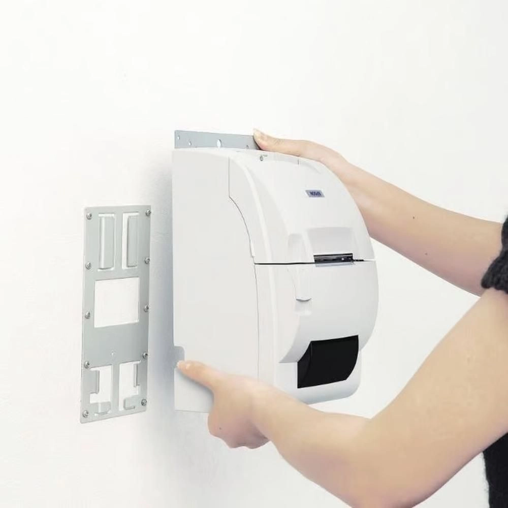 Epson WH-10 wall mount bracket for TM-T88, TM-U220 and TM-L90 POS printers, shown installing a receipt printer to save counter space