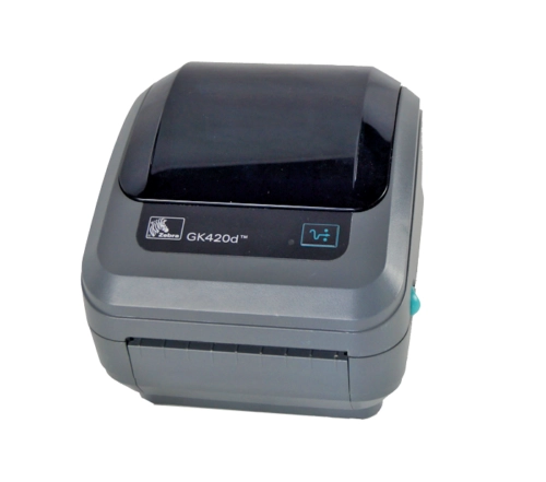 Refurbished Zebra GK420d black direct thermal label printer with USB/LAN for shipping, warehouse and POS labels