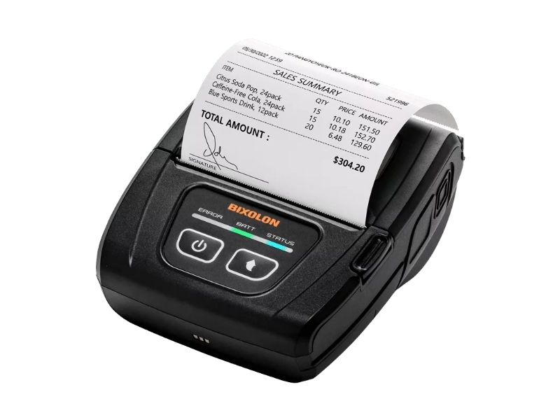Bixolon SPP-C300 mobiler 80-mm-Thermodirekt-Bondrucker in Schwarz mit ausgedrucktem Beleg, USB-C und Bluetooth