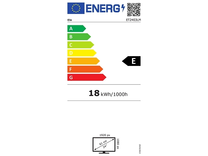 EU-Energielabel für EloTouch ET2403LM 23,8 Zoll Touchmonitor, Energieeffizienzklasse E, 18 kWh/1000 h, Full-HD 1920 x 1080