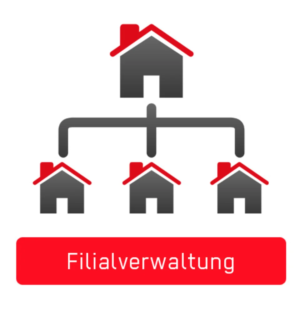 Symbolgrafik für Filialverwaltung mit vier Häusern