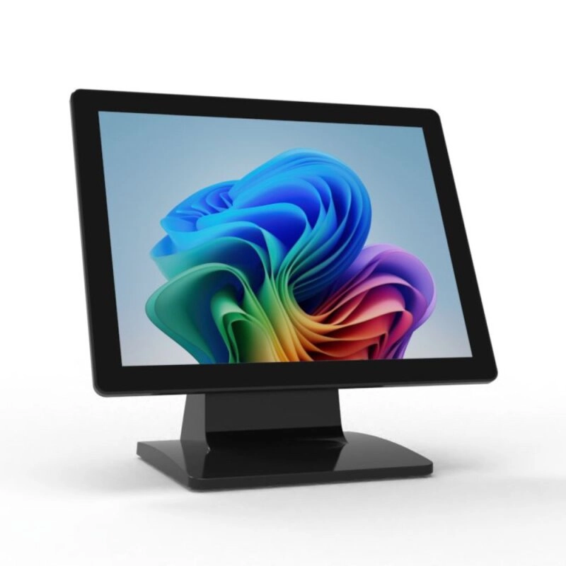 MagicPOS MP-B15 15 Zoll Touchmonitor in Schwarz mit Standfuß für Kasse, Gastronomie und Retail, resistiver USB-Touch, DVI und analog