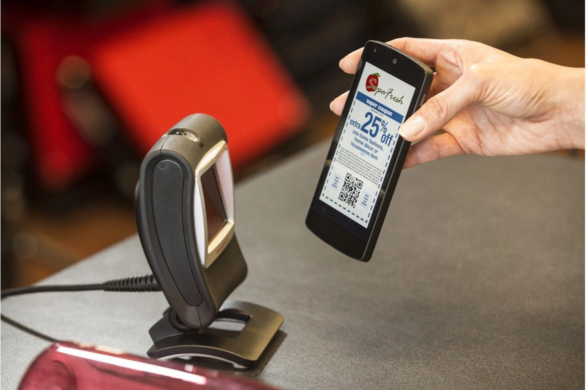 Honeywell Genesis 7580G-2 USB Barcodescanner in Schwarz scannt 1D- und 2D-Code vom Smartphone am Kassentisch