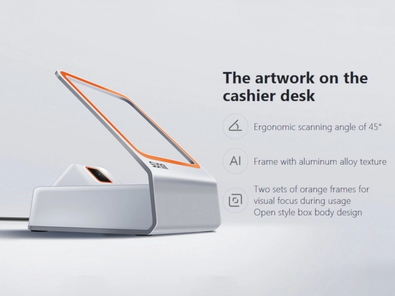Sunmi Blink USB desktop scanner with 45° ergonomic angle for fast 1D/2D barcode and QR e-prescription scanning from mobile phones in pharmacies