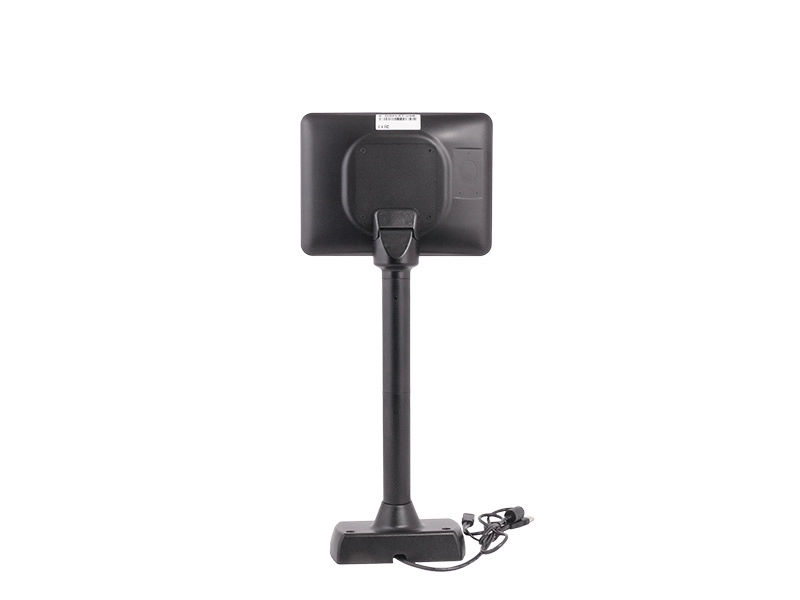 ARTDEV SD800-U 8 Zoll Kassenmonitor in Schwarz, Rückansicht mit Standfuß und USB-Anschluss für POS-Systeme