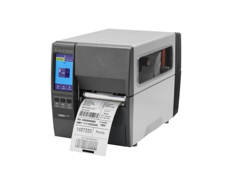 Zebra ZT231 industrial thermal transfer label printer, 203 dpi, printing barcode shipping labels for logistics, retail and manufacturing