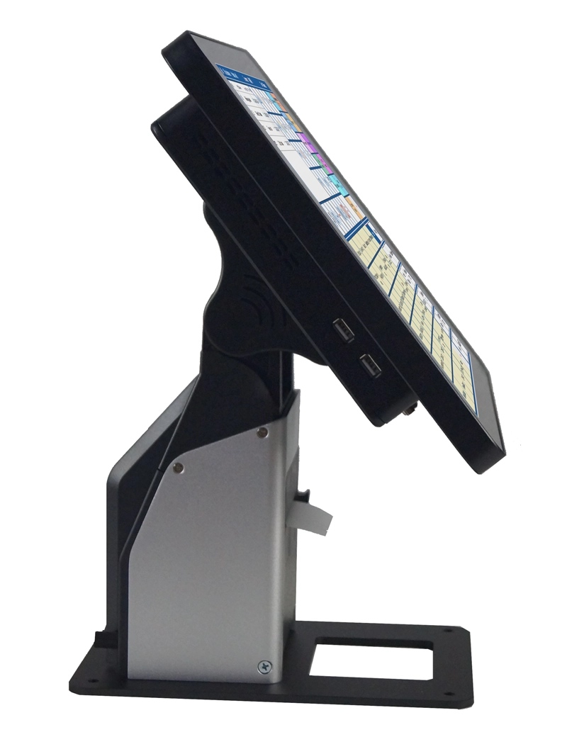 Seitansicht eines kompakten Touch-POS-Terminals auf Standfuß