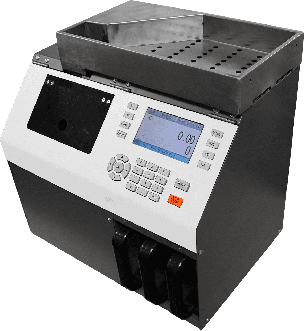 Cash Concepts CCE 4200 Euro coin counter with detection, display and hopper for verifying coins, rejecting suspects and speeding up cash closing