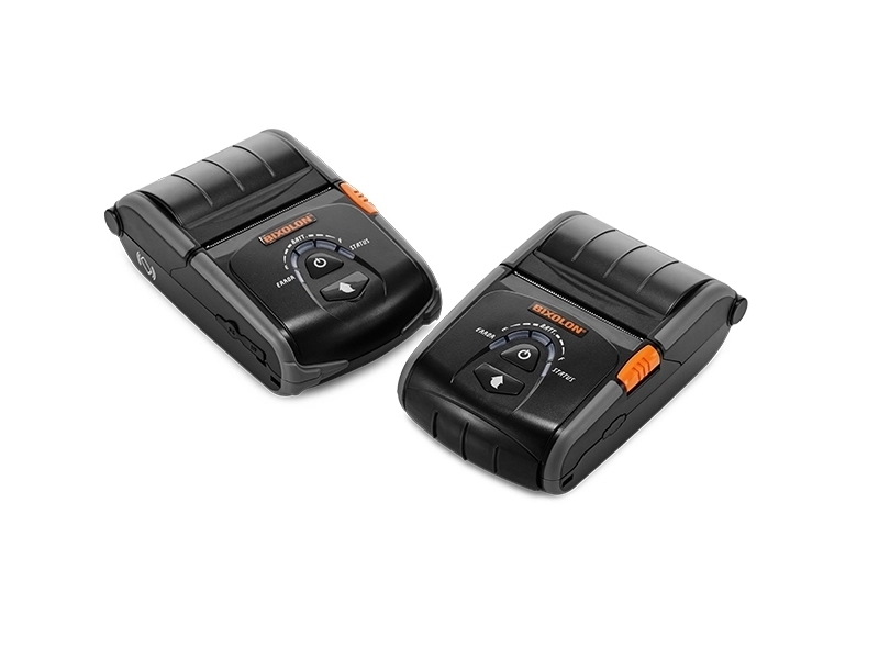 Zwei schwarze mobile Bixolon SPP-R200III Thermodirekt-Bondrucker, 58 mm, USB, kompakt für Belege im Außendienst und in der Gastronomie