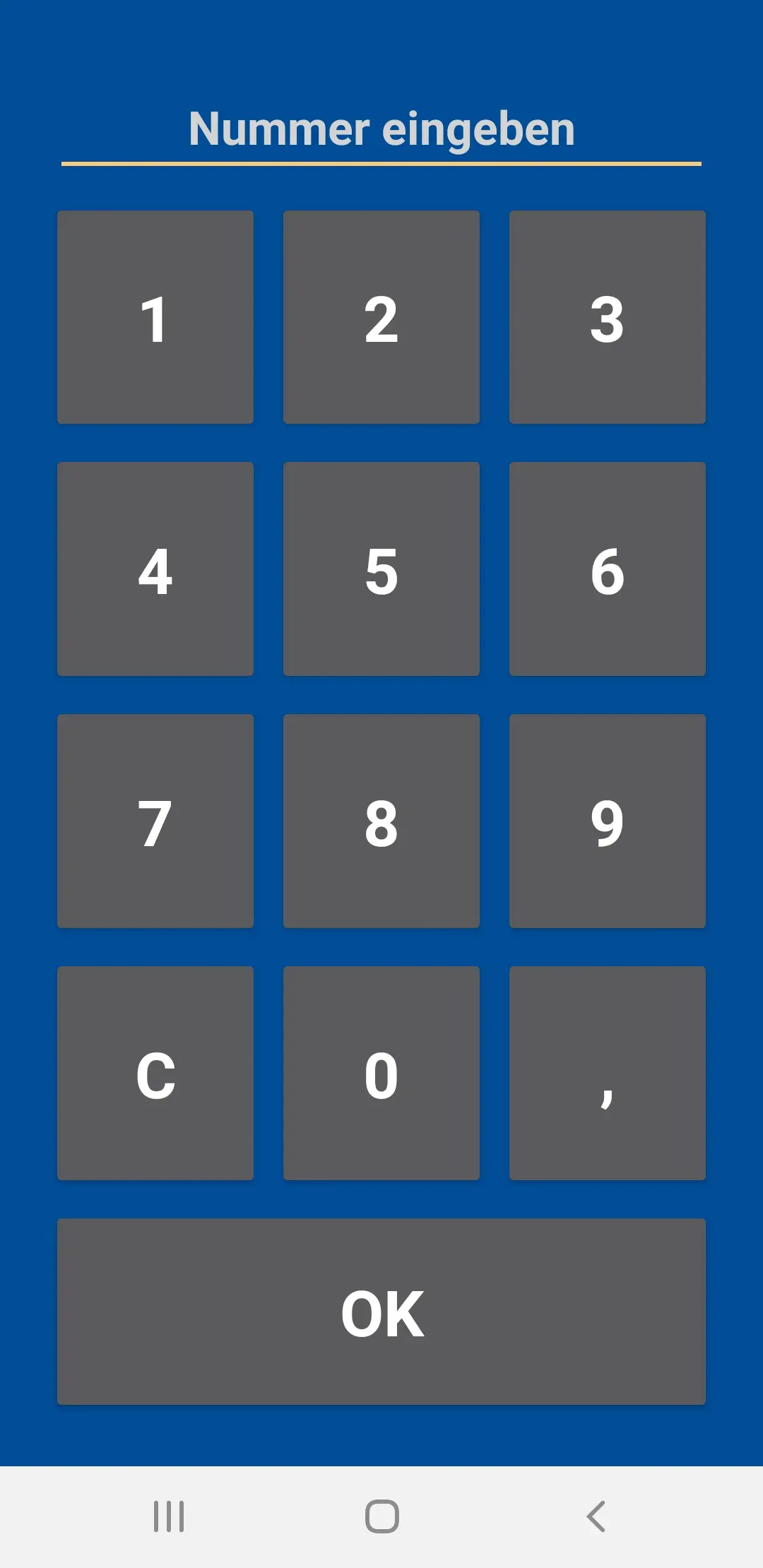 Virtuelle Nummernblock-Tastatur mit OK-Taste