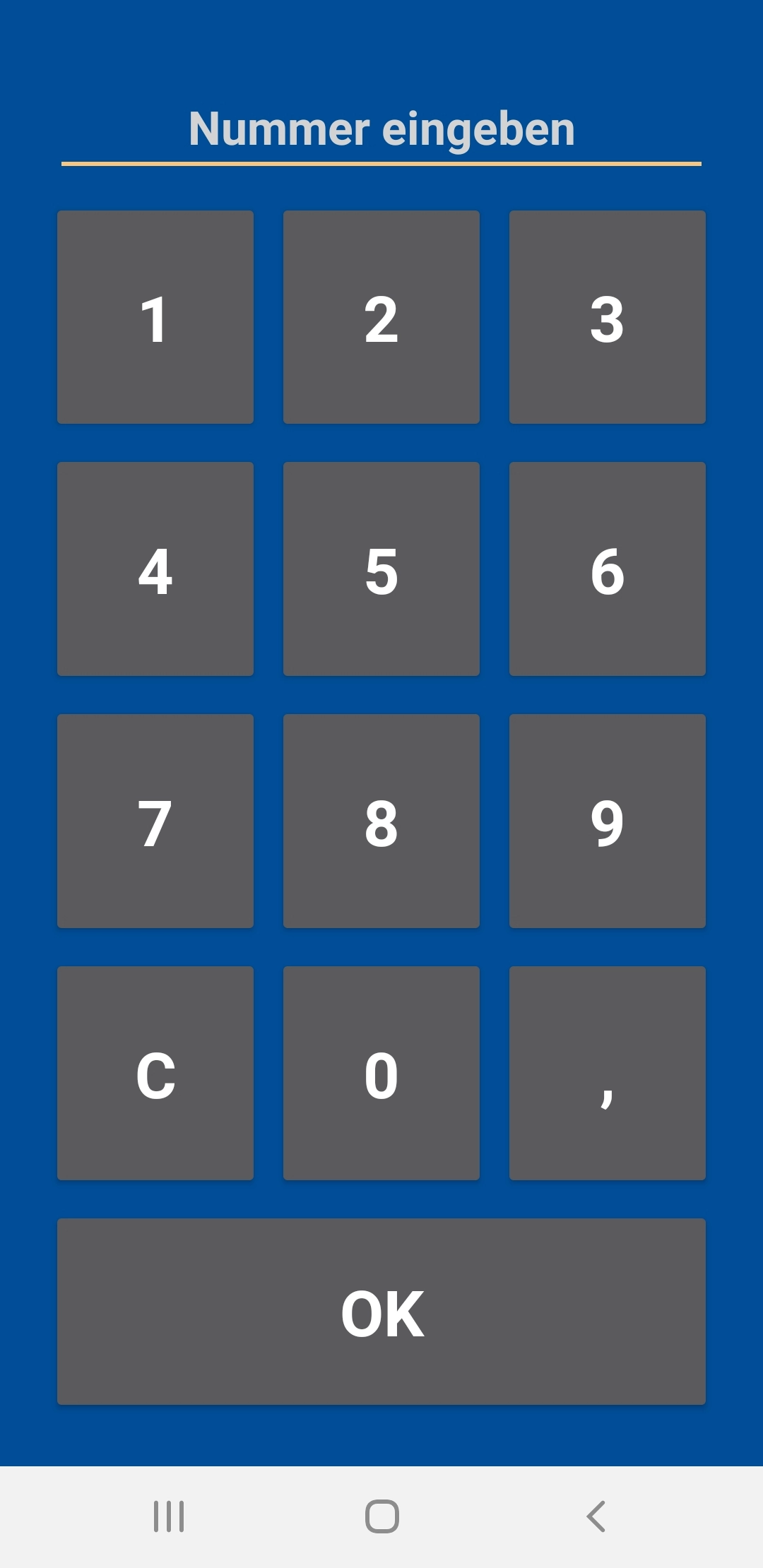 Virtuelle Nummernblock-Tastatur mit OK-Taste