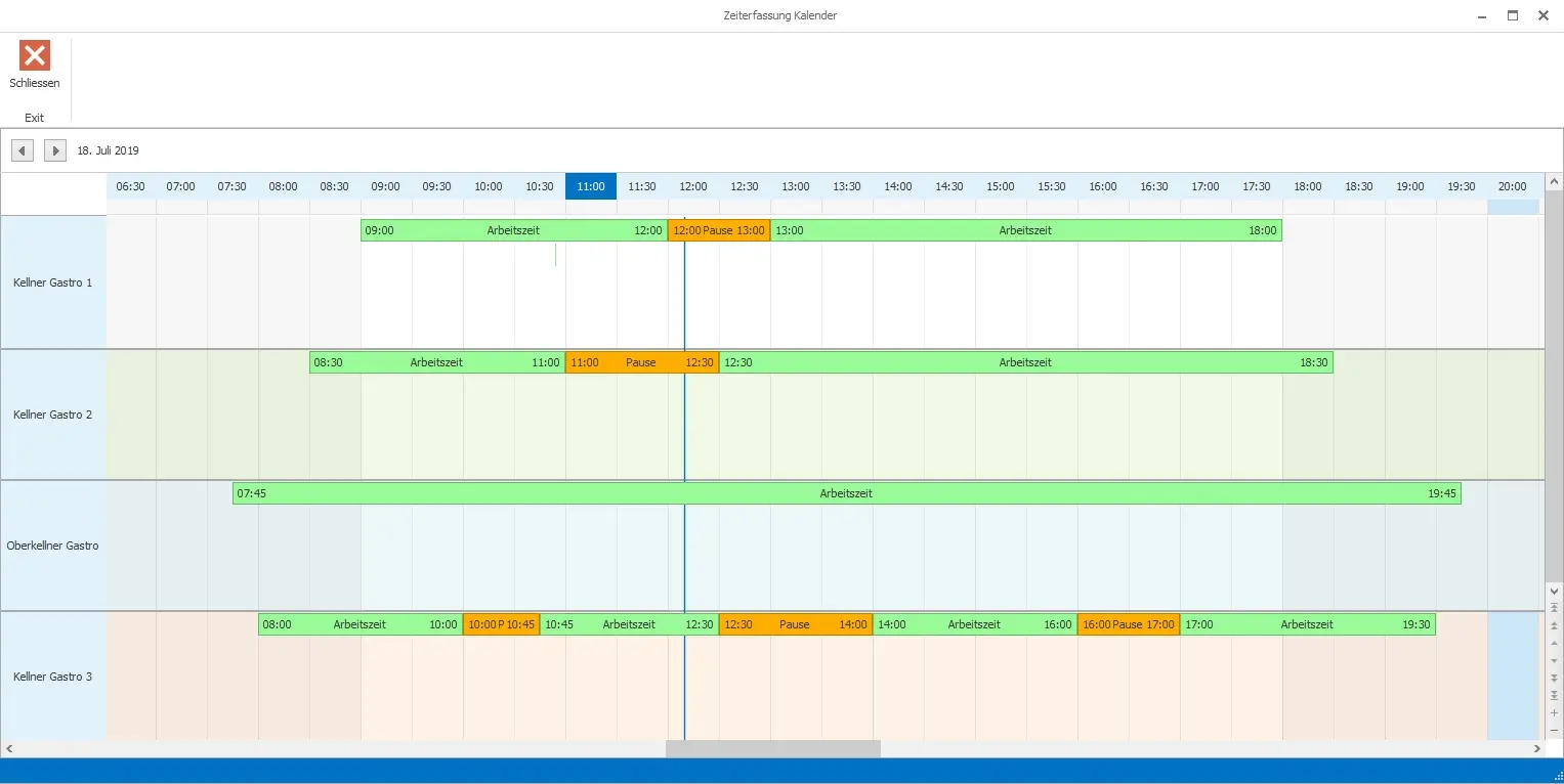 Bildschirmansicht Zeiterfassung für Kellner-Schichten