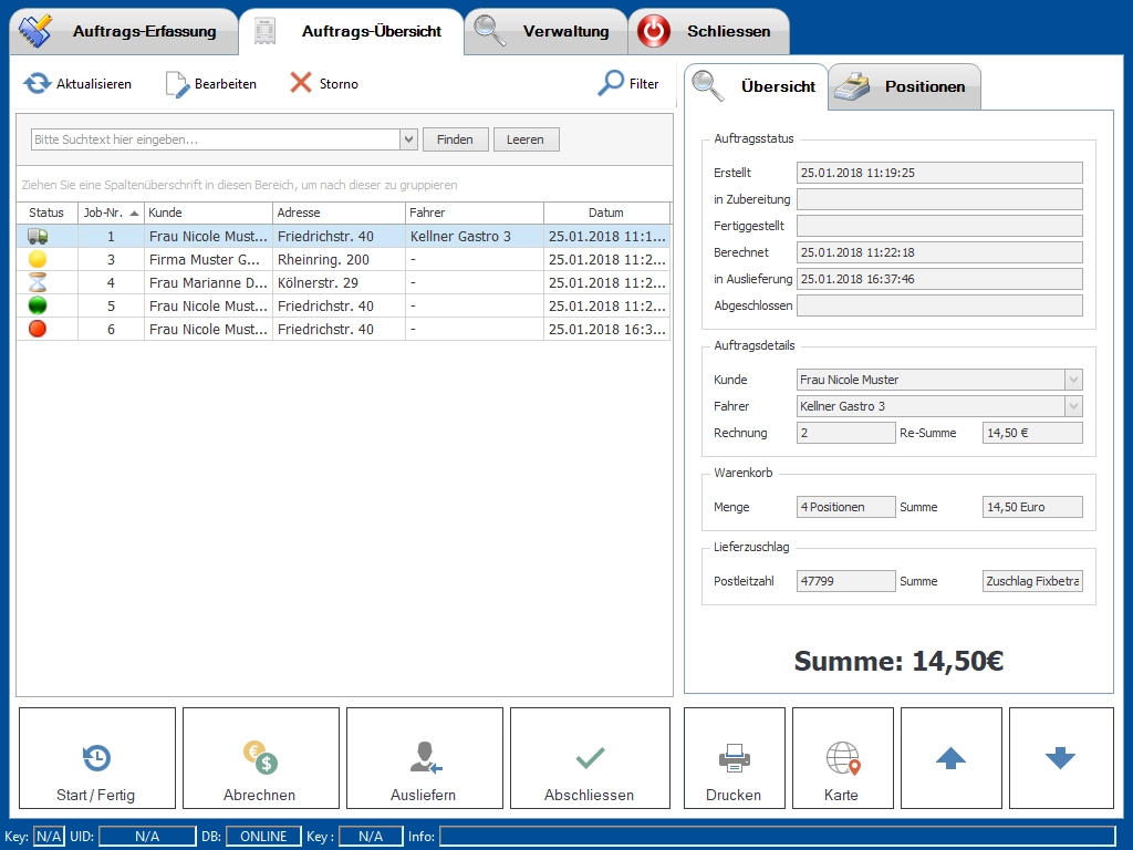 Benutzeroberfläche einer Software zur Auftragsverwaltung