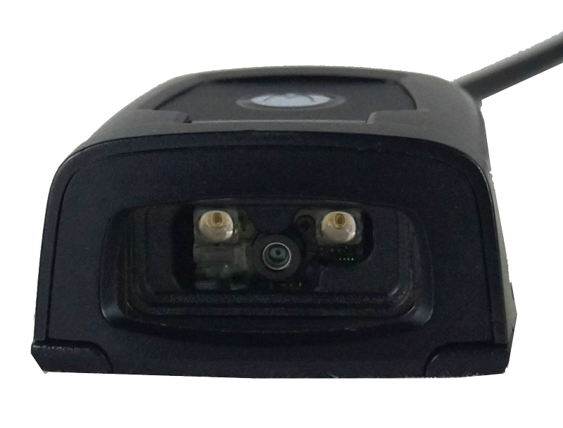 Front view of refurbished Zebra DS457 USB hands-free barcode scanner for 1D/2D auto-scan, including EAN, QR, DataMatrix and Securpharm codes