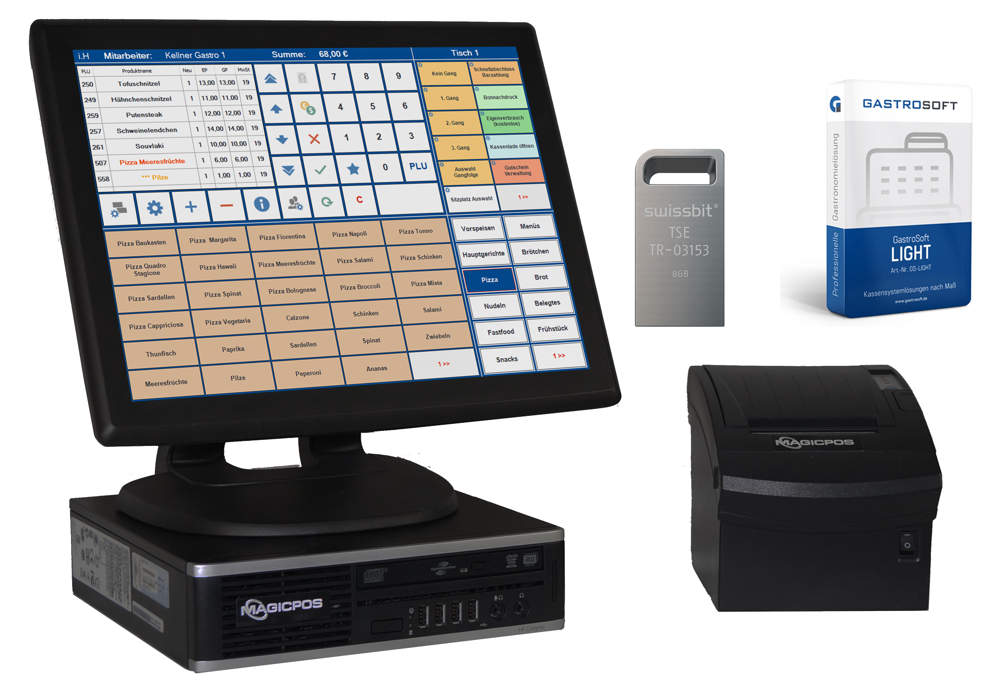 Gastro Kassensystem 15 Zoll Touch UltraSlimSet + Kassensoftware GastroSoft + TSE-VIP-Paket