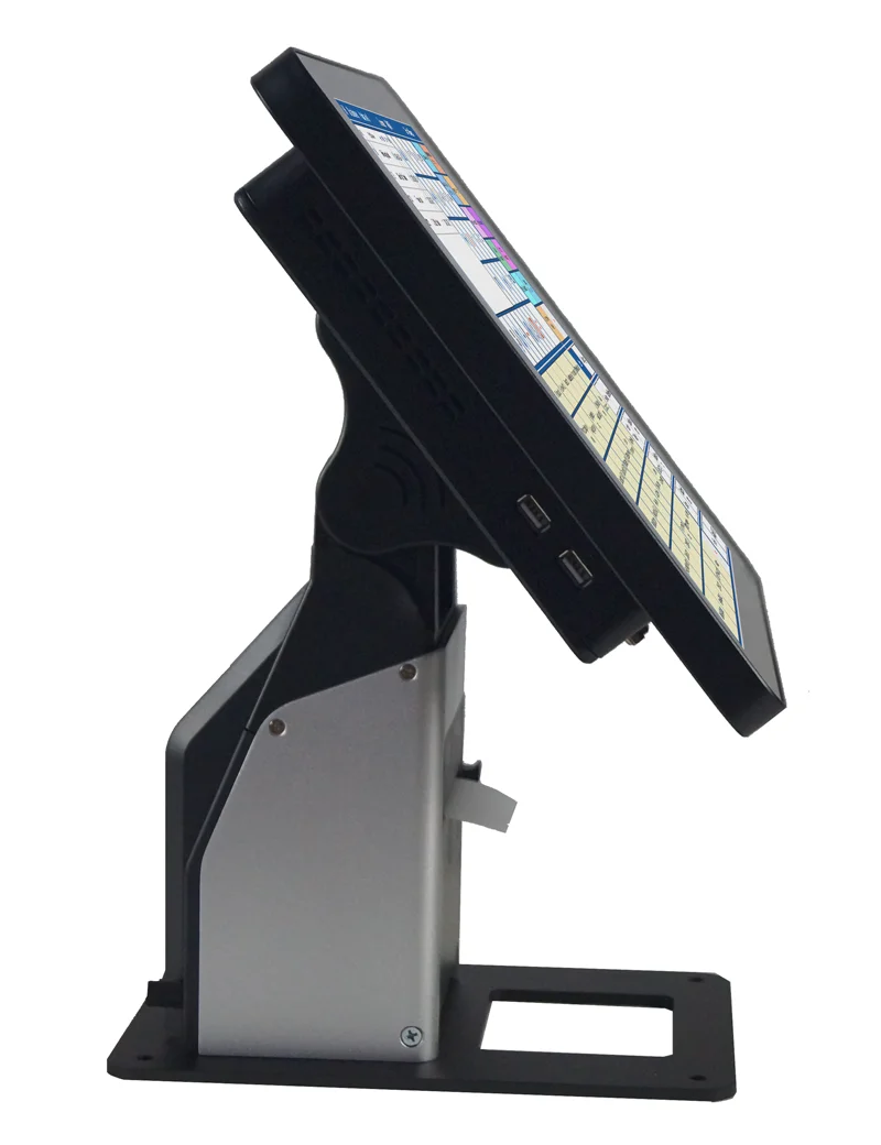 Seitliche Ansicht eines Touchscreen Kassensystems auf Standf