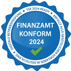Blaues Siegel Finanzamt konform 2024 mit Haken