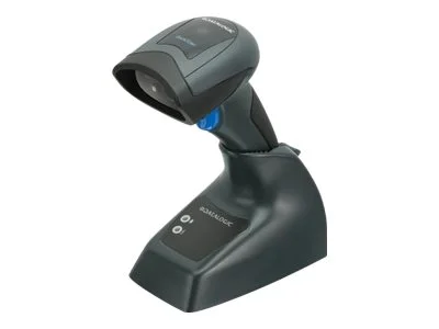 Schwarzer Datalogic Funk-Barcodescanner mit Ladestation