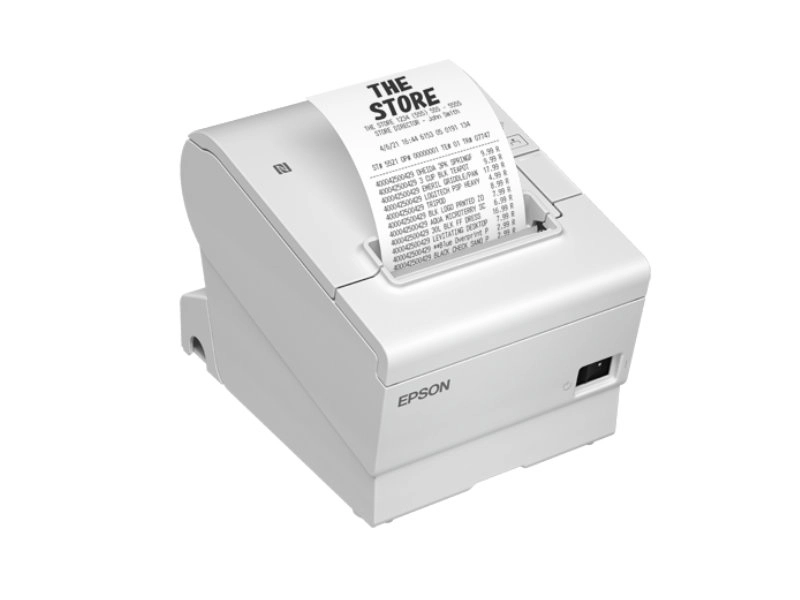 Epson TM-T88VII-W Bondrucker in Weiß mit Bon, 80-mm-Thermodrucker für POS mit USB, Ethernet und RS232