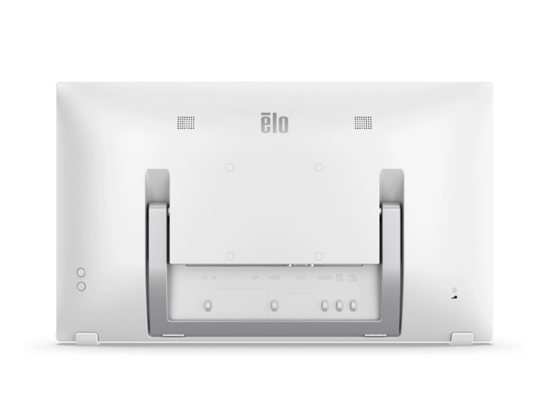 Rear view of white Elo Touch 2270L E265991 21.5-inch Full HD PCAP touch monitor with stand for POS and self-service