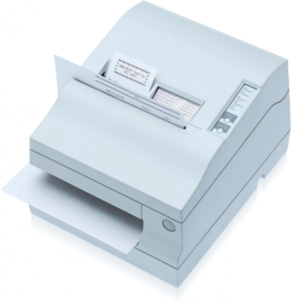 Weißer Epson TM-U950P Mehrstationen-Drucker mit Belegausgabe für Kasse, Rezept- und Bondruck, parallel LPT, generalüberholt