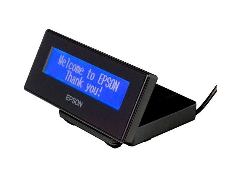 Epson DM-D30 Kundenanzeige in Dunkel mit blau-weißem 2-zeiligem LCD-Display und USB-Anschluss für POS-Kassenplätze