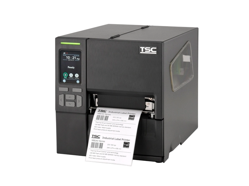 TSC MB340T industrial thermal transfer barcode label printer, 300 dpi, with colour display for shipping, inventory and industrial labelling