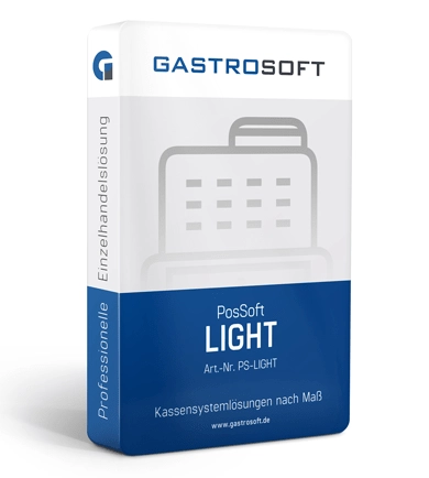 Produktverpackung der GASTROSOFT PosSoft LIGHT Kassensoftware für professionelle Einzelhandelslösungen nach Maß