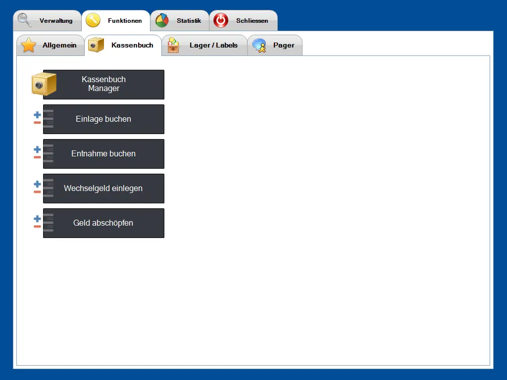 Screenshot der Kassenbuch Manager Software mit Buchungsfunkt