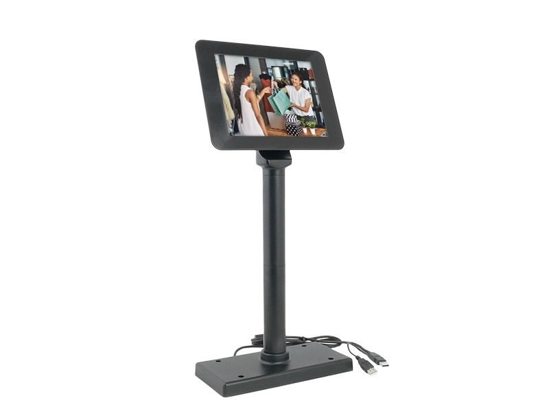 ARTDEV SD800-U 8 Zoll Kassenmonitor in Schwarz mit True Flat Display, Standfuß und USB-Anschluss für POS, Handel und Gastronomie