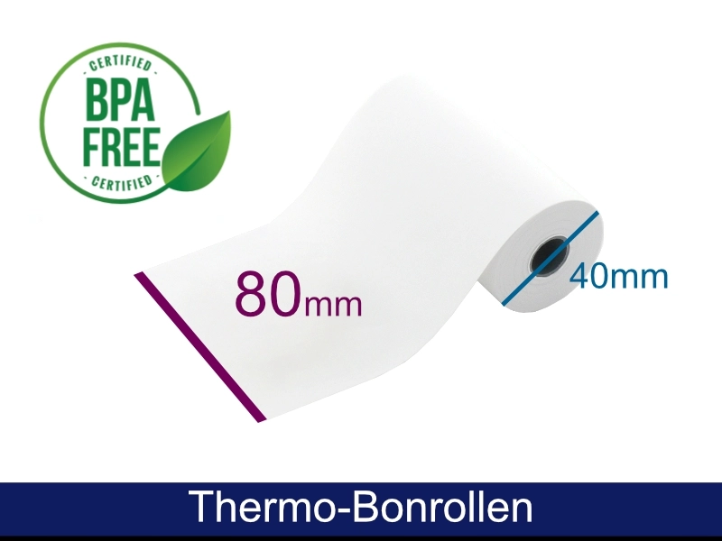 BPA-freie Thermo-Bonrolle 80 mm x 40 m mit 12 mm Kern für Kassensysteme und 80-mm-Thermodrucker von MagicPOS