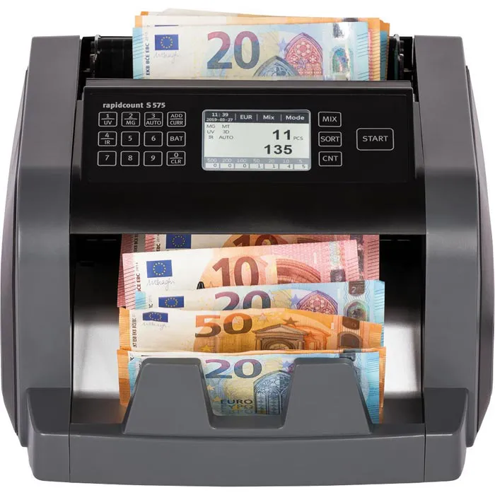Ratiotec rapidcount S-575 Banknotenzähler mit Display zählt und prüft Euro-Banknoten für Kasse, Einzelhandel und Gastronomie