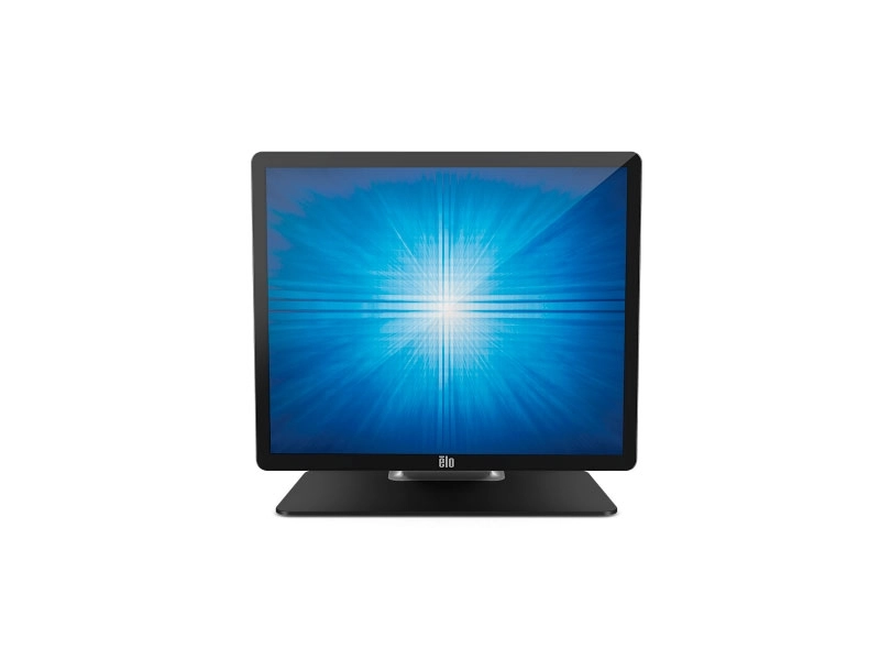 Front view of the EloTouch 1902L 19-inch PCAP touchscreen monitor in dark grey with clear glass, ideal for POS, with VGA, HDMI and VESA support