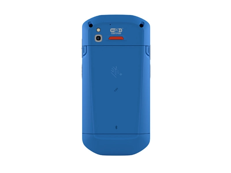 Rückansicht des blauen Zebra TC52ax-HC HealthCare Handhelds mit 5-Zoll-Touchscreen, Android 11, Wi-Fi 6, NFC und 2D-Imager für Klinik und Pflege