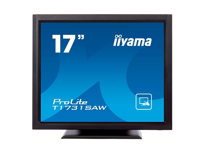 Iiyama ProLite T1731SAW-B5 17-inch black SAW touch monitor with stand for POS, retail and hospitality, featuring USB, HDMI and DisplayPort
