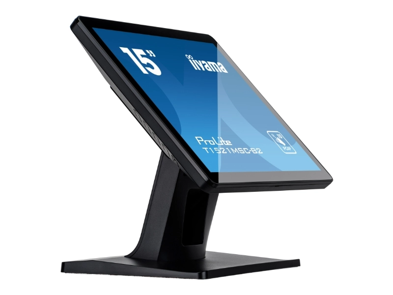 Iiyama ProLite T1521MSC-B2 15 Zoll Touchmonitor in Schwarz mit kapazitivem 10-Punkt-Multitouch, Rand-zu-Rand-Glas und Standfuß