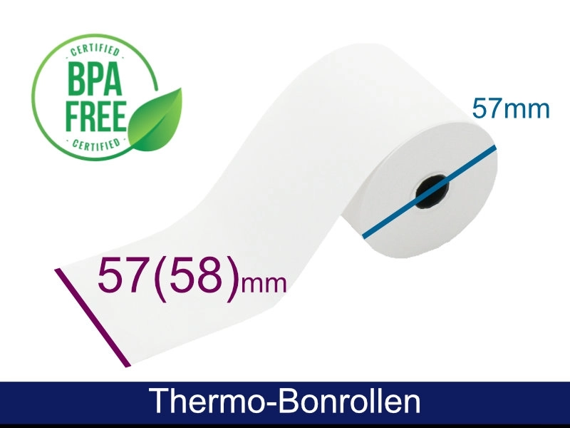 BPA-freie Thermo-Bonrollen 57/58 mm mit 57 mm Rollendurchmesser für Kassensysteme und Bondrucker