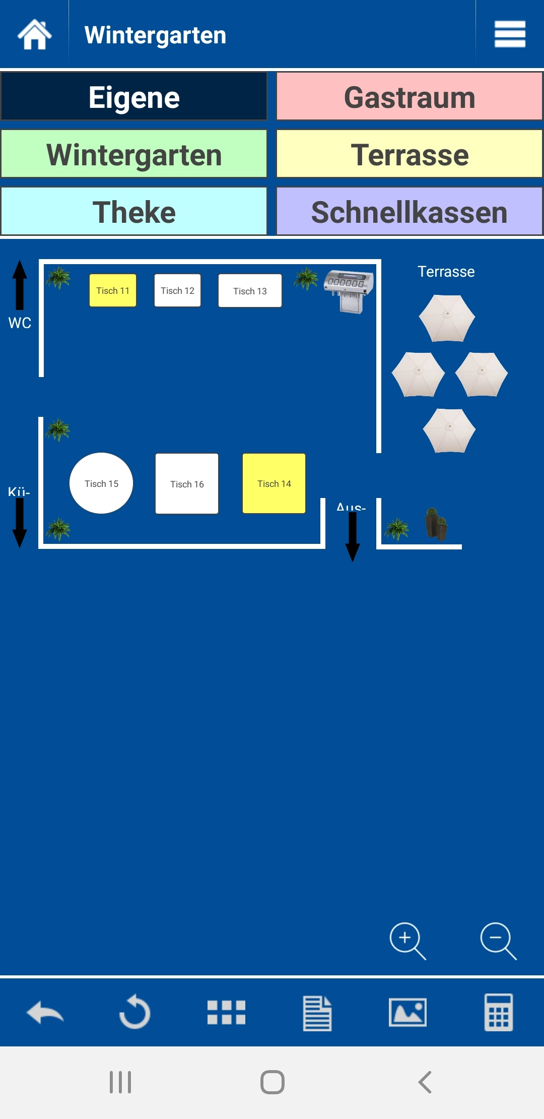 Bildschirm mit digitalem Tischplan Wintergarten und Terrasse