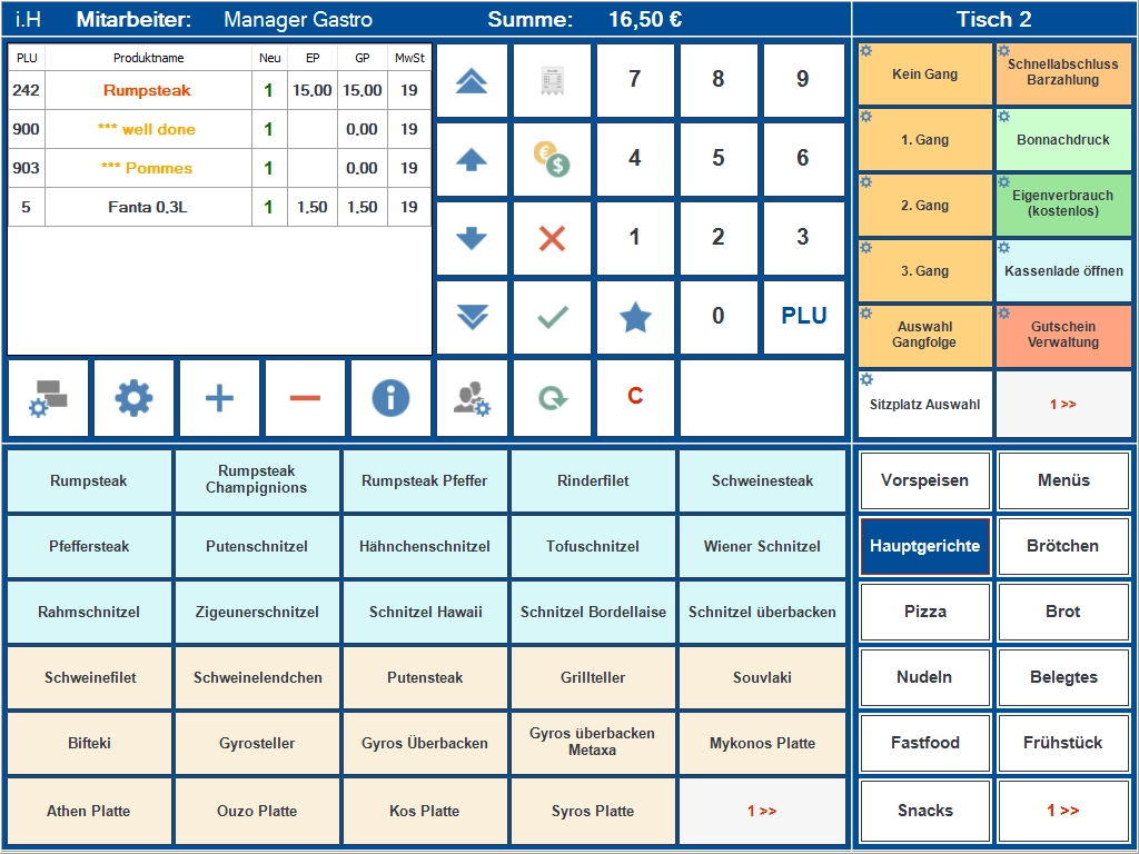 Bildschirm eines Gastro Kassensystems mit Bestellungen und A
