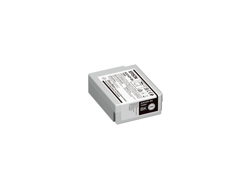 Genuine Epson C13T52M140 50ml glossy black ink cartridge for ColorWorks C4000 label printers, ideal for sharp, durable label printing.