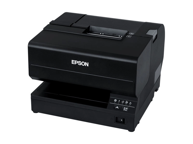 Schwarzer Epson TM-J7700 Mehrstationen-POS-Tintenstrahldrucker mit USB, LAN, Cutter und ASF für Bons und Belege, Standard-Version