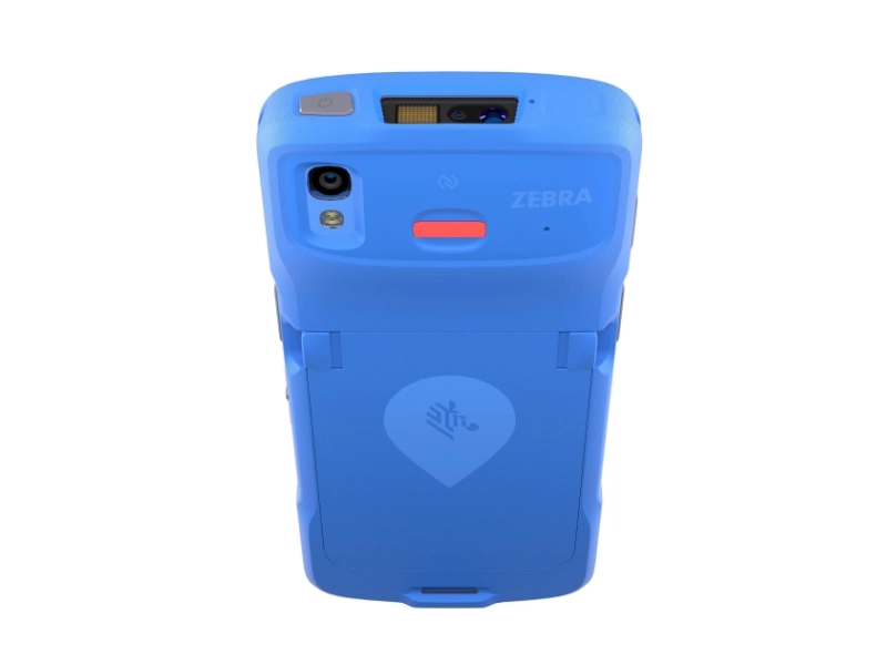 Rückseite des Zebra HC20 HealthCare Handhelds mit Notfalltaste, 2D-Scanner, Kamera und NFC für Klinik und Pflege