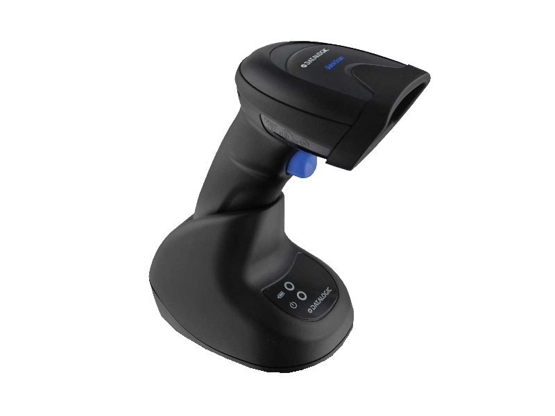 Black Datalogic QuickScan QBT2500 wireless 1D/2D Bluetooth barcode scanner with base, USB kit for POS scanning of screens and worn codes