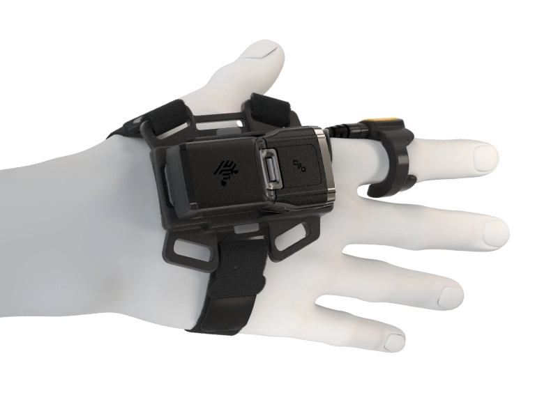 Zebra RS6100 Bluetooth Ringscanner mit Handrücken-Halterung und Trigger zum Scannen von 1D- und 2D-Barcodes in Lager und Logistik