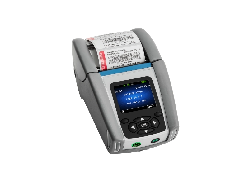 Zebra ZQ610 Plus-HC mobiler HealthCare Bon- und Etikettendrucker mit Display, Bluetooth, WLAN und gedrucktem Probenetikett